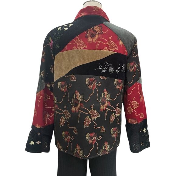 Parsley & Sage Patchwork Embroidered Jacket S Velvet Floral Artisan Boho Chic - Picture 6 of 12